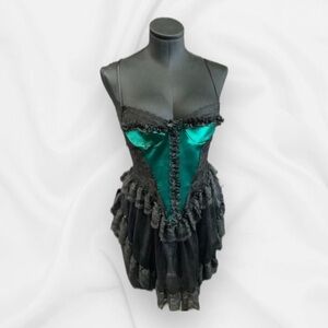 Vintage lingerie Lace Overlay Design Corset mini dress liquid satin Size M